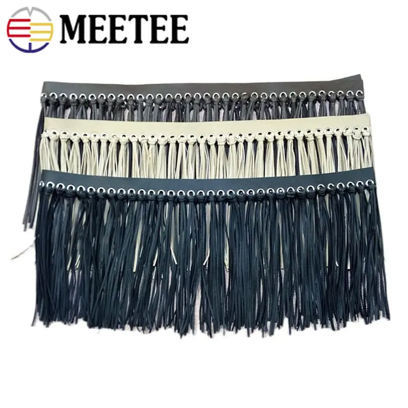 

1Meters Meetee 23cm PU Leather Tassel Fringe Trim Lace Ribbon DIY Handbag Dance Performance Cloth Decoration Sewing Accessories