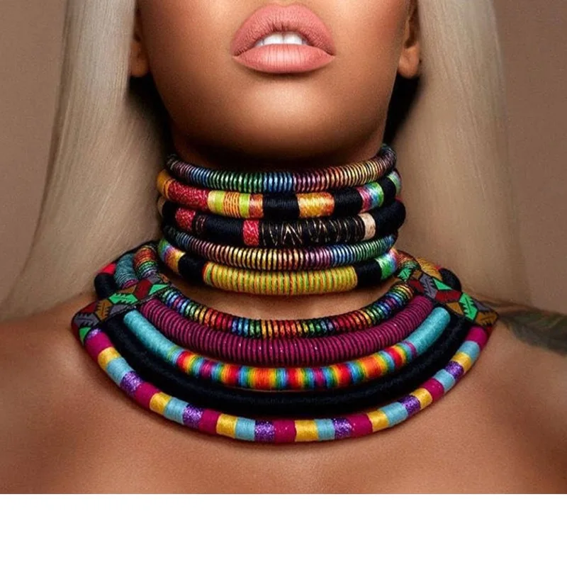 2022 Rope Necklace Earrings Set Jewelry Colorful Choker Chain Drop Earring Accesories for Girls Gifts |