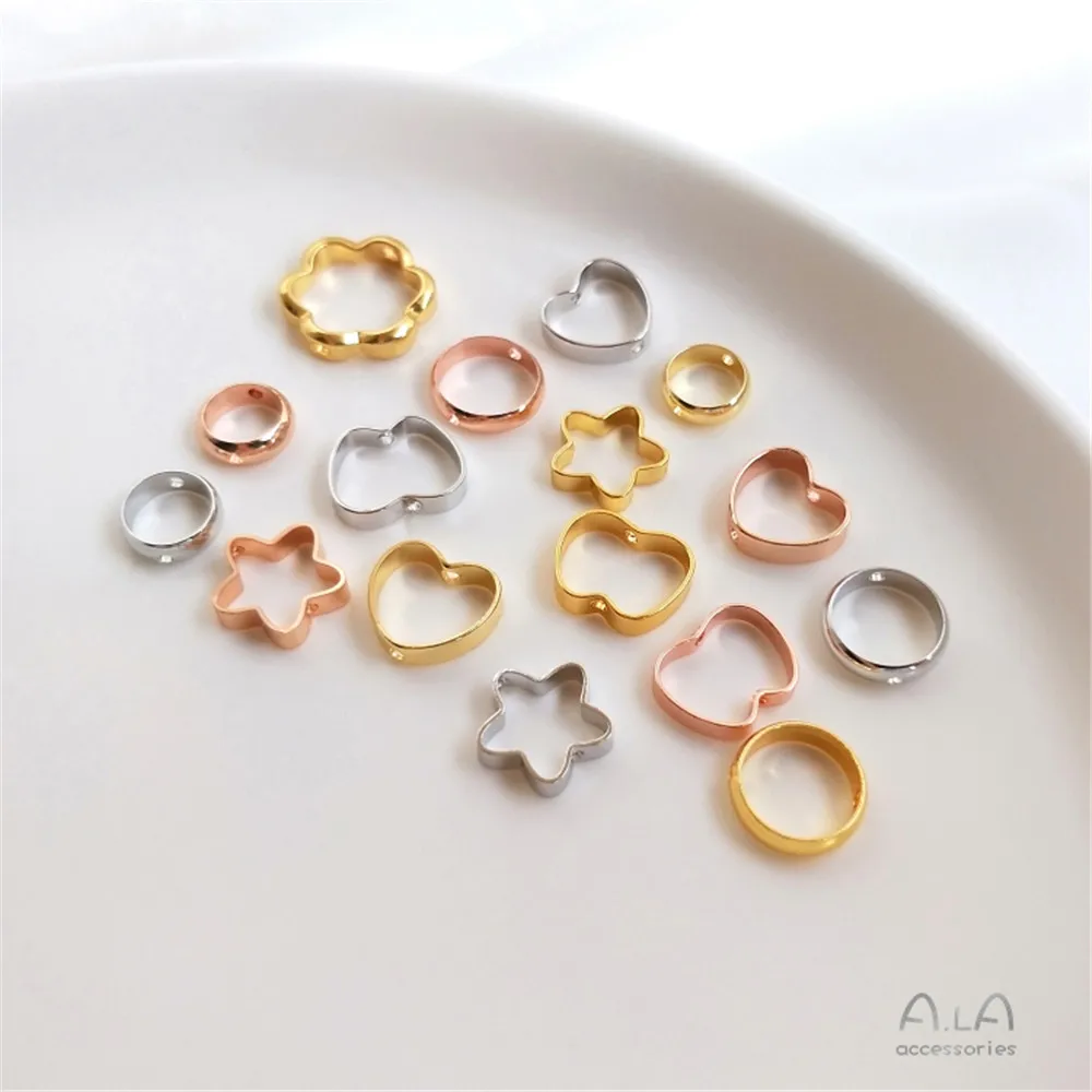 

Copper bag 18K gold color bag bead ring five-pointed star heart shaped flower shaped set bead ring DIY beads accessories