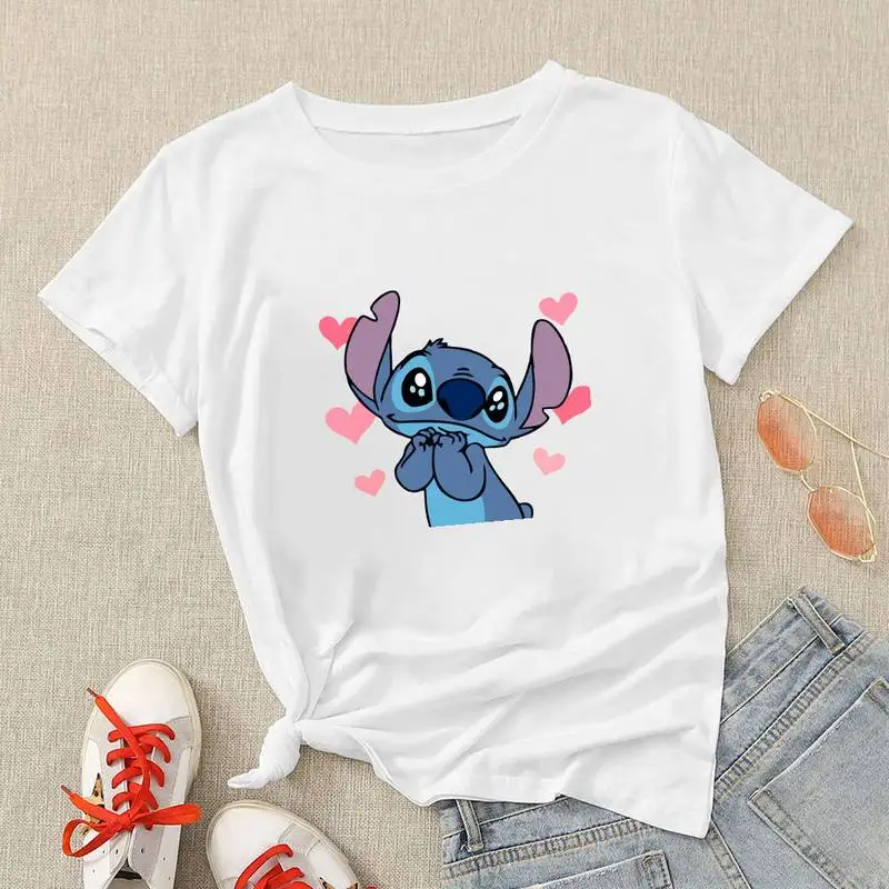 

Disney Cute Cartoon Stitch Gift For Girl T Shirt Women Loungefly Clothes Tshirt Hipster America Fashion Vacation Edgy