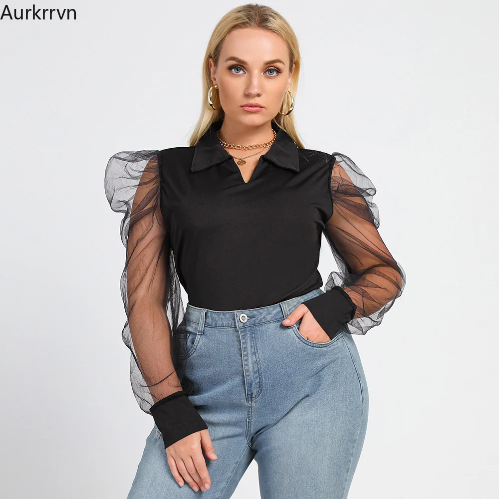 

Plus Size Women Clothing Elegant and Youth Woman Blouses Woman New Collection 2022 Gauze Long Sleeve Solid Black Big Size Blouse