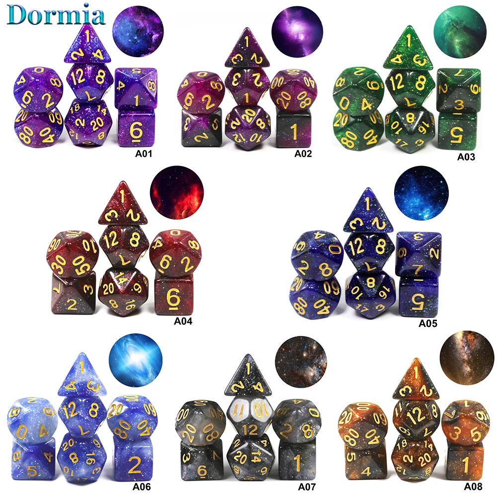 

Креативная Вселенная Галактика 7 шт. многогранные игральные кости D4, D6, D8, D10, D %, D12, D20, для DNDGame и RPGs настольных игр