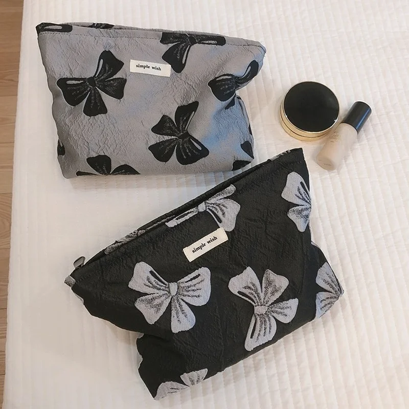 

Canvas Makeup Bag Bow Large Cosmetic Pouch Make Up Organizer Canvas Beauty Case Storage Women Travel Toiletry Bag