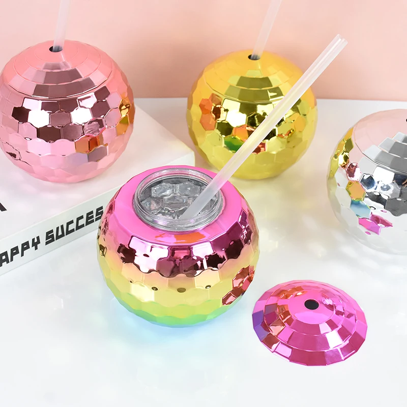 

600ml Disco Ball Cups with Straw Flash Cocktail Cup KTV Nightclub Bar Party Flashlight Wine Glass Drinking Cup Juices Tea Bottle