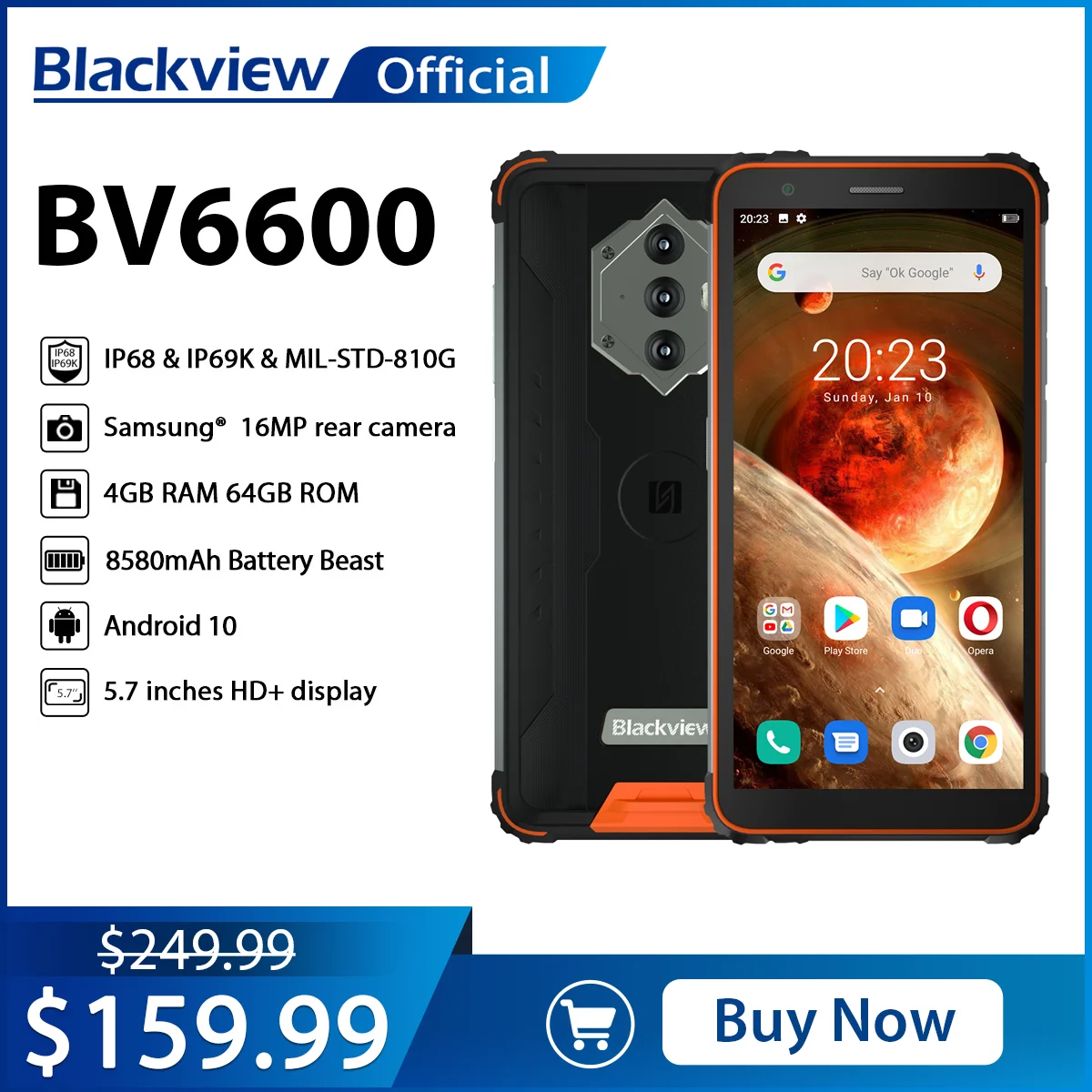 Blackview BV6600 IP68 Waterproof 8580mAh Rugged Smartphone Shockproof Phones 4GB+64GB 5.7