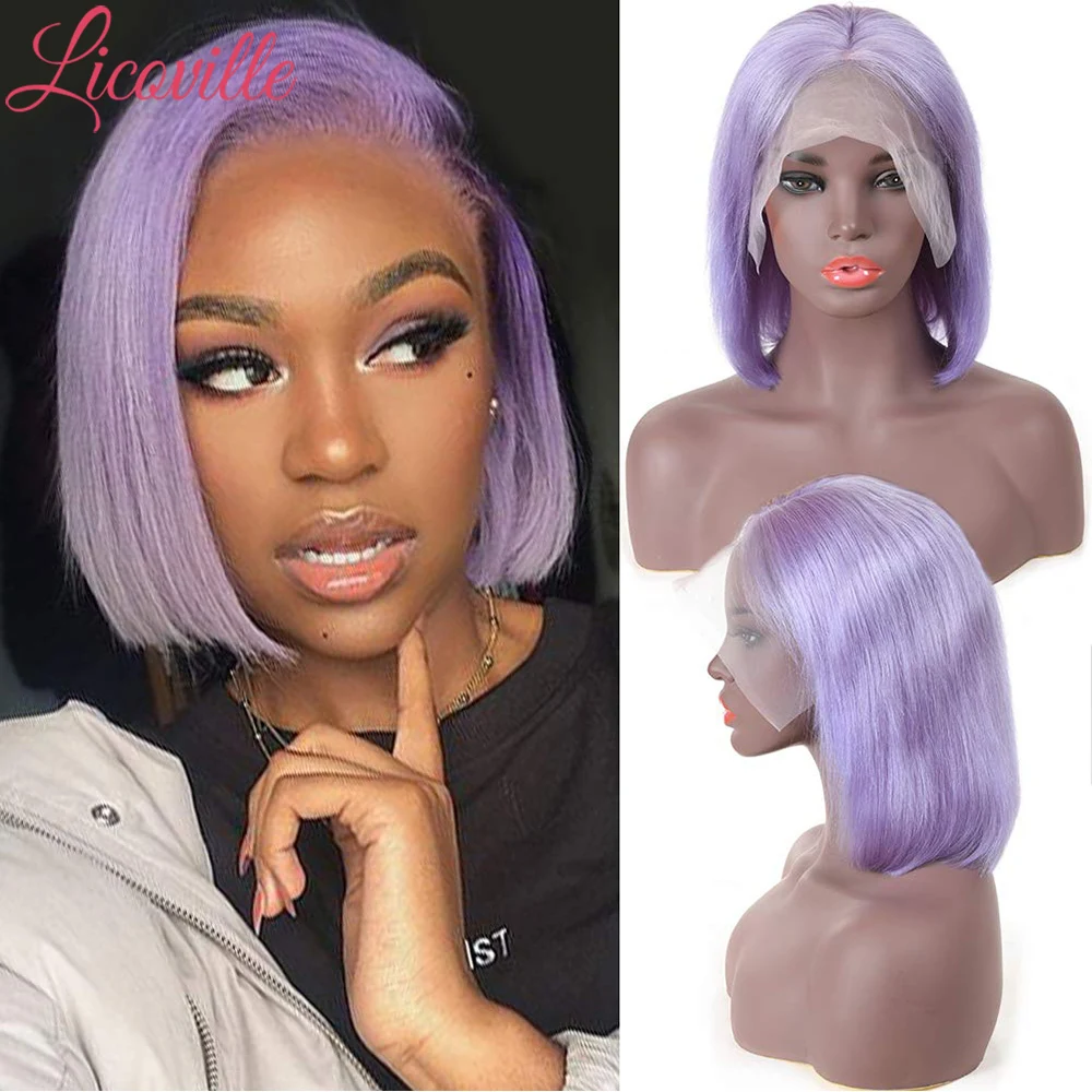 Purple Bob lace T Part Wigs Human Hair Pre Plucked 13x1 Lace Human Hair Bob Wig Middle Part 9A Grade 180% Density Wigs for Women