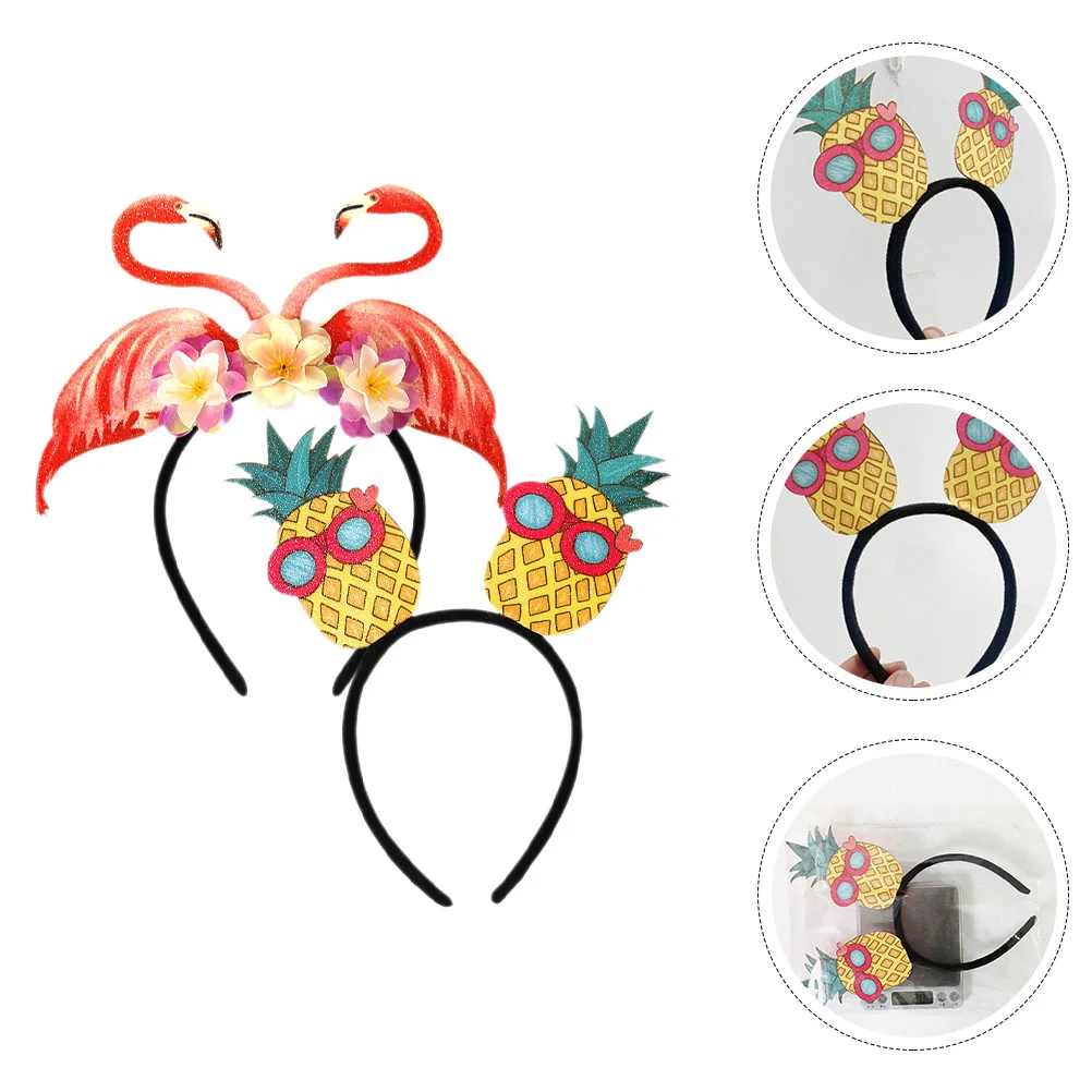 

2 Pcs Hawaiian Headband Role Play Outfits Cosplay Hair Hoops Pineapple Flamingo Plastic Party Pool Headbands
