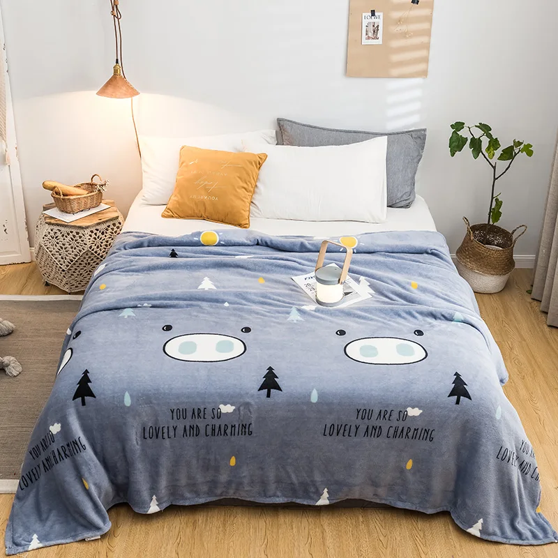 

Printed Soft Blanket Flannel Single Layer Blankets for Beds Soft Warm Coral Fleece Throw Blanket Bedspreads Home Bedding