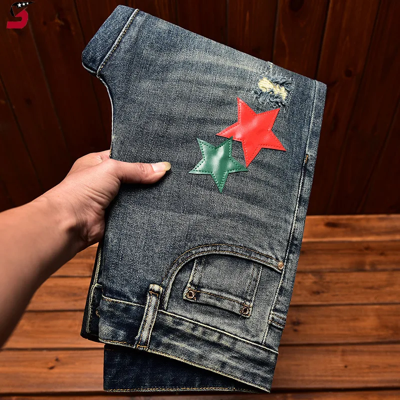 Модные джинсы High Street мужская осенне-зимняя одежда облегающие узкие эластичные