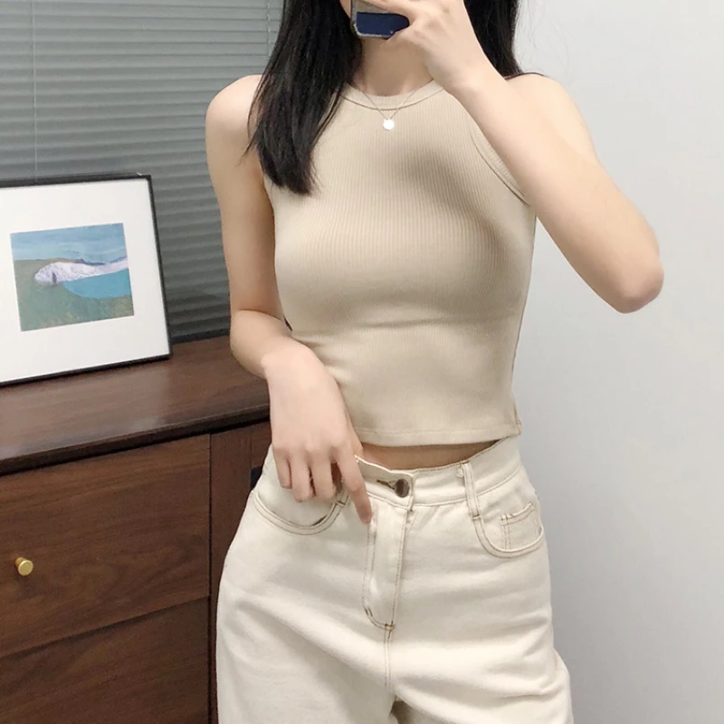 

Модные Повседневные спортивные майки, женские эластичные ленты, однотонный жилет Y2k, рубашки, женские пикантные укороченные топы с открытым...