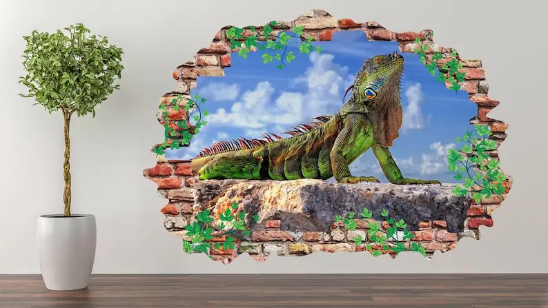 

Iguana Wall Decal Art Decor 3D Smashed Sticker Poster Room Mural A-299