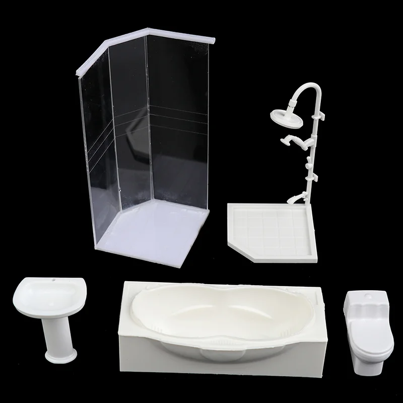 

Dollhouse Miniature Bathroom Set Shower Room Toilet Bathtub Sink Model Toy Micro Bathroom Set Accessories