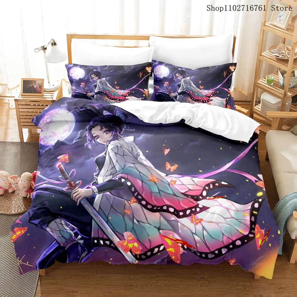 

Комплект постельного белья Kochou Shinob, односпальный, двухспальный, для мальчиков и девочек, домашний декор, модное мягкое постельное белье с мультяшным аниме пододеяльником