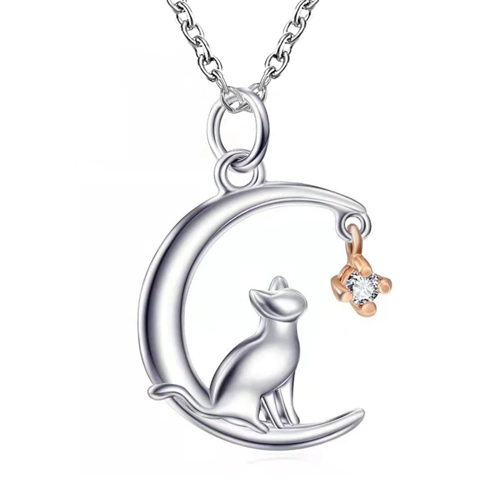 

PTQASP Creative Crescent Cat Pendant Necklace for Women Fashion Ladies Party Simple Animal Jewelry Exquisite Birthday Love Gift