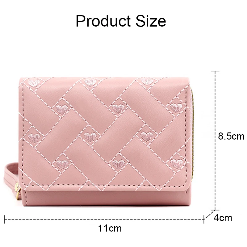 Geestock Women's Wallet for PU Leather Fashion Embroidered Love Tri-fold Small Wallet Card Holder Multi-card Slot Coin Purses