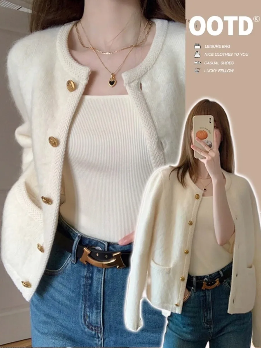 La Chabell Белая изящная короткая верхняя одежда для женщин Осень и зима Новый