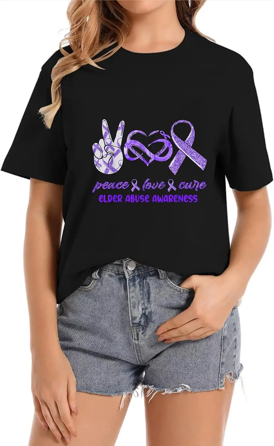 Женская повседневная футболка с круглым вырезом и короткими рукавами Peace Love Cure