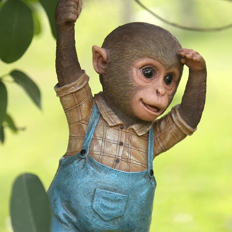 

Outdoor Garden Decoration Monkey Tree Rope Hanging Statue Creative Simulation Animal Sculpture Resin Lovely Chimp Monkey