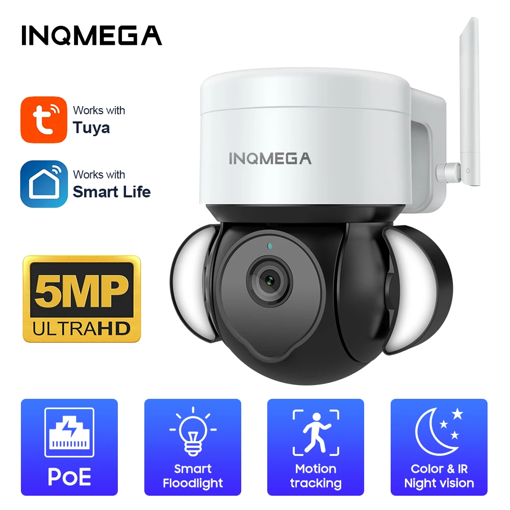 

INQMEGA PTZ IP камера 5MP POE безопасности Открытый Цвет ночного видения Смарт P2P наклон панорамирования с детектором движения видео камера