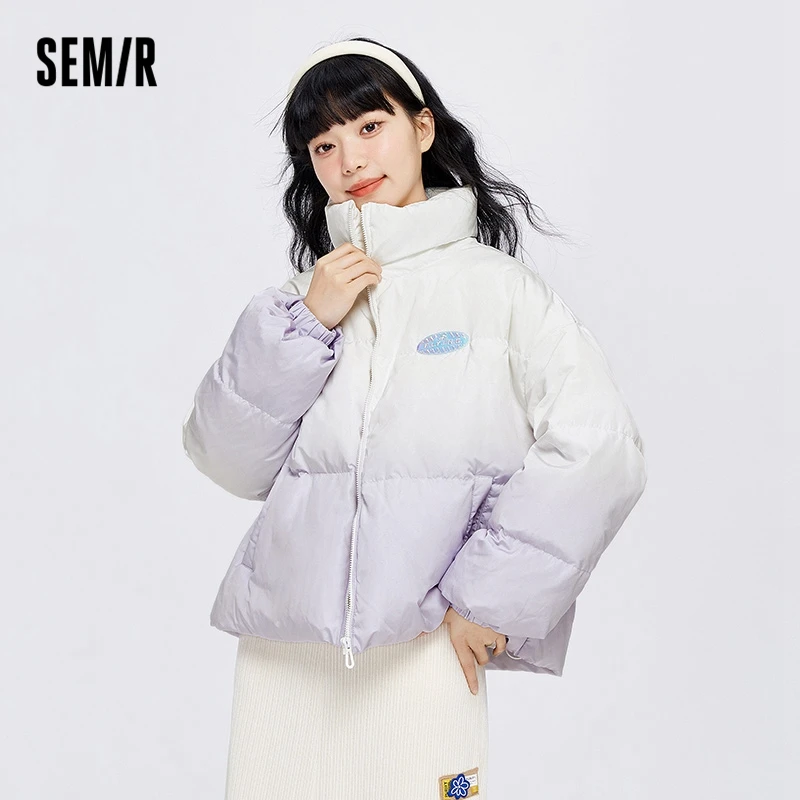 Semir Down Jacket Women Thick Style Loose Personality 2022 Winter New Style Stand Collar Top All Match Fashion