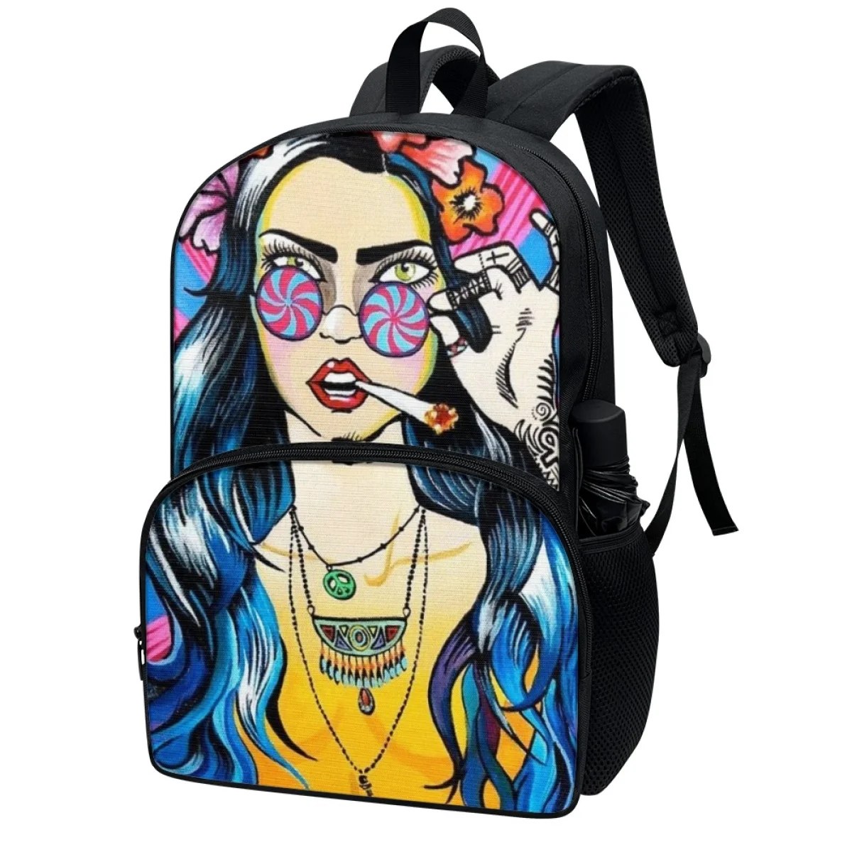 FORUDESIGNS Hippie Girl School Backpacks School Supplies Student Utility Schoolbags Lightweight Stationery Storage Rucksack