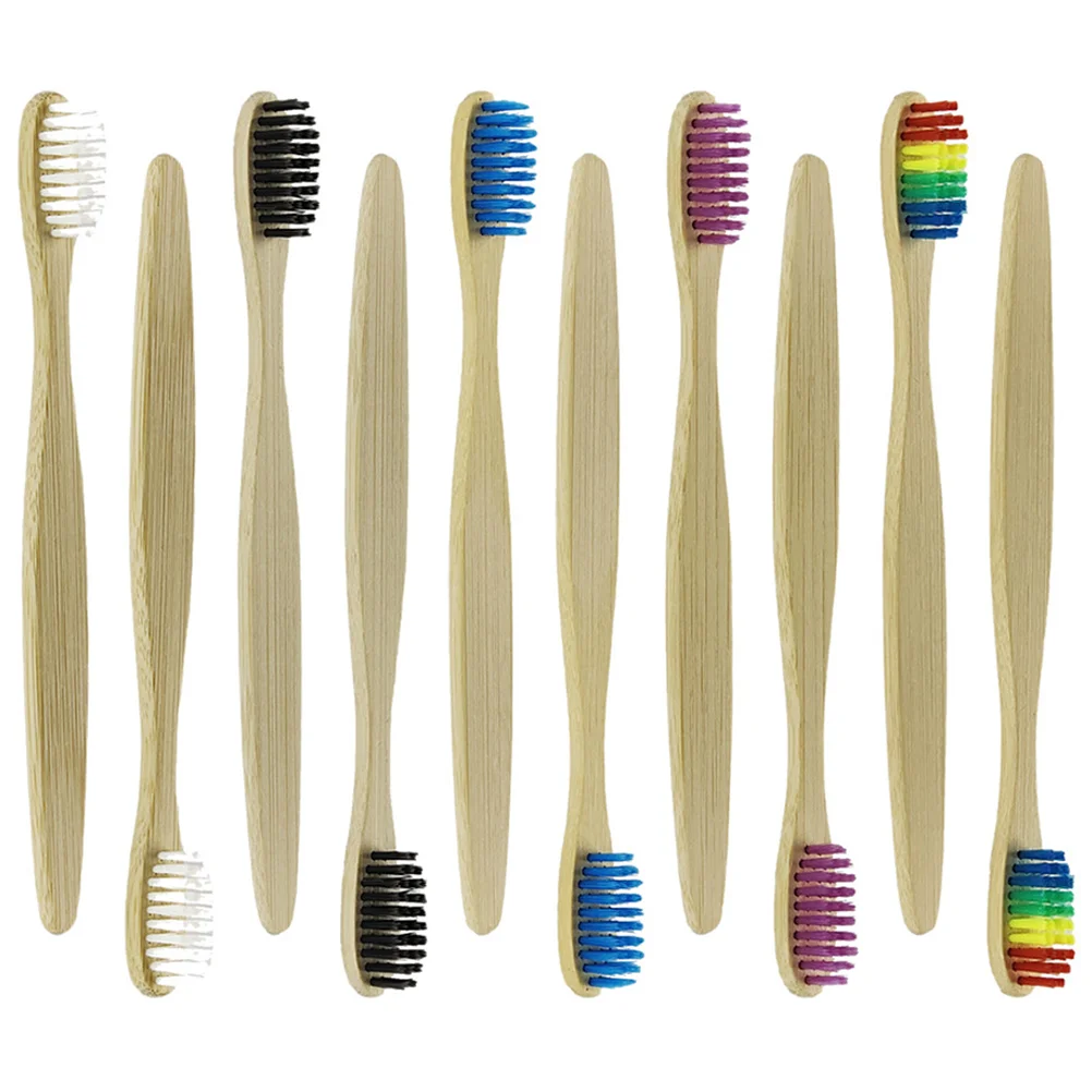 

10 Pcs Bamboo Tooth Brush Household Portable Soft Toothbrushes Adults Travel
