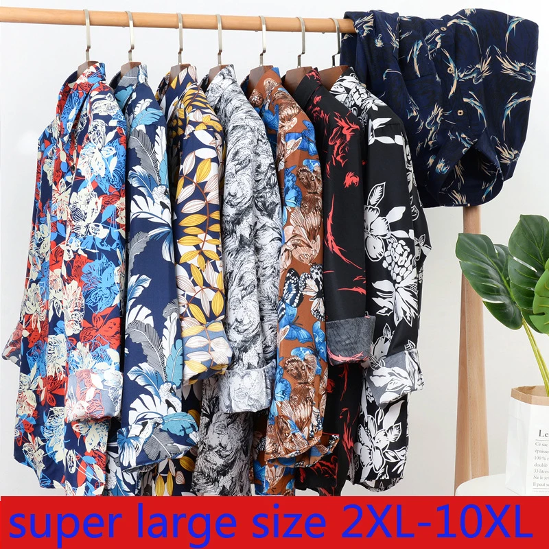 New Arrival Super Large Men Flower Loose Long Sleeve Hawaiian Shirts Autumn Smart Casual Plus Size 2XL3XL4XL5XL6XL7XL8XL9XL10XL