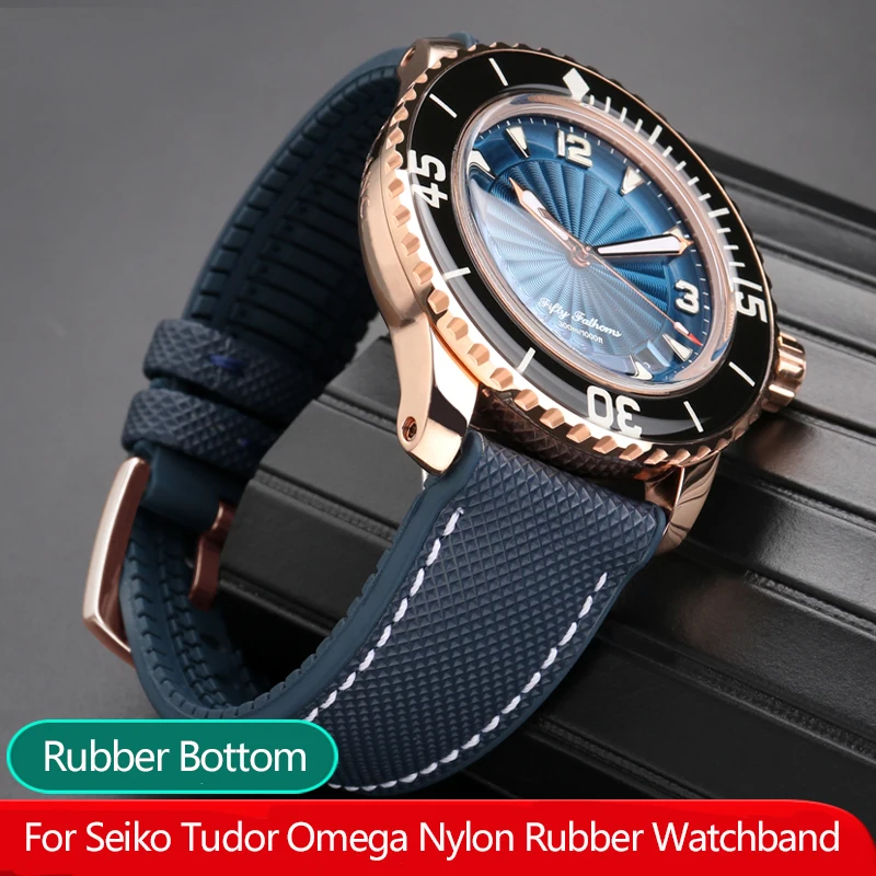 

20mm 21mm 22mm Nylon Rubber Bottom Watch Band Strap for Seiko Tudor Omega Canvas Silicone Waterproof Outdoor Sports Watchbands