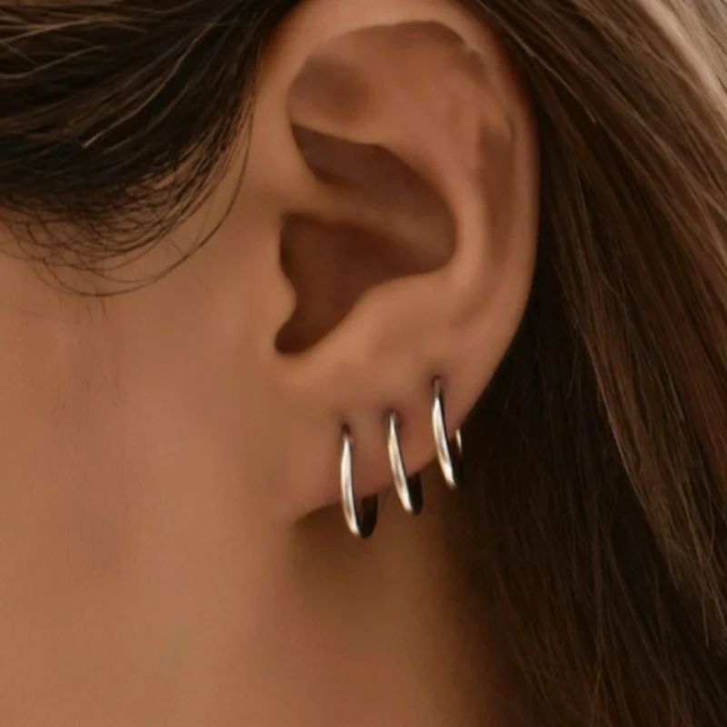 

3pcs/set Stainless Steel Simple Metal Circle Small Hoop Earrings for Women Piercing Jewelry Geometric Round Earrings