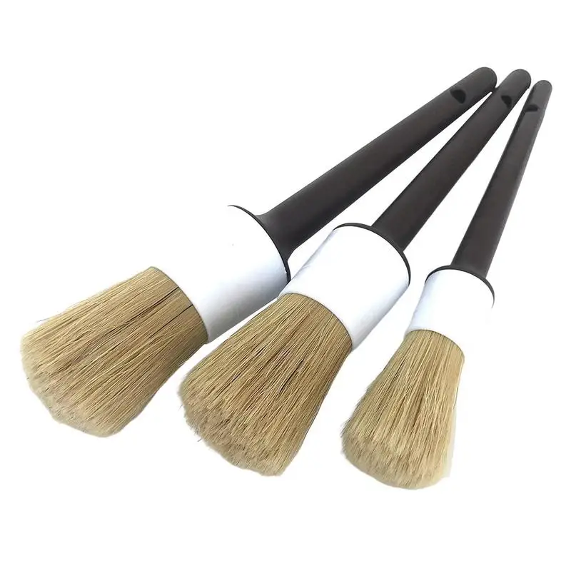 

Detail Brushes Car Detailing 3pcs Ultra Soft Boars Bristles Car Detail Brush Perfect For Washing Emblems Wheels Interior