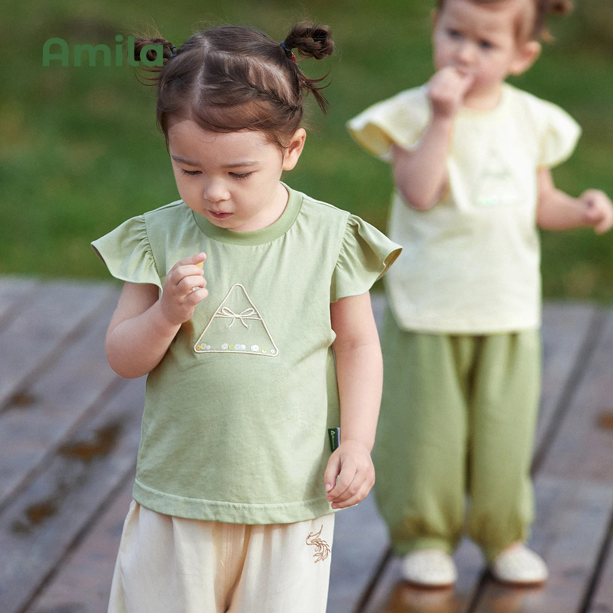 

Amila Children's Pool Summer Series Girls Half-sleeved Round Neck T-shirt 2022 Summer New Casual and Versatile Children's Tops