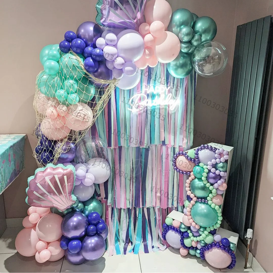 

123pcs Mermaid Tail Shell Balloon Garland Kit For 1-9th Kids Boy Girl Birthday Party Decoration Under The Sea Baby Shower Favors