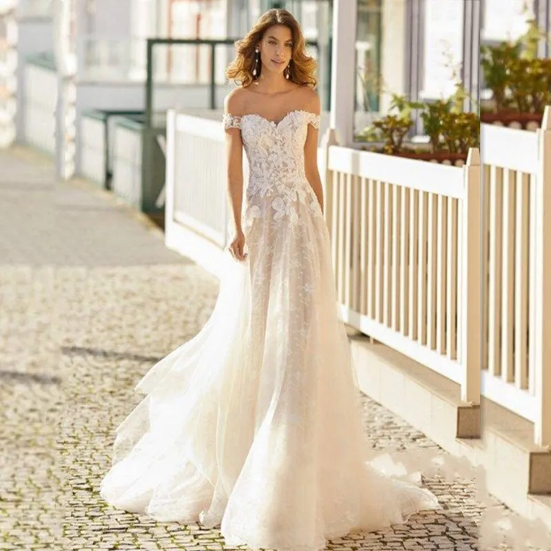 

Sexy Sweetheart Wedding Dress 2022 Cap Sleeves Floor-Length Backless A-Line Lace Appliques Sweep Train Hot Sale Vestido De Novia