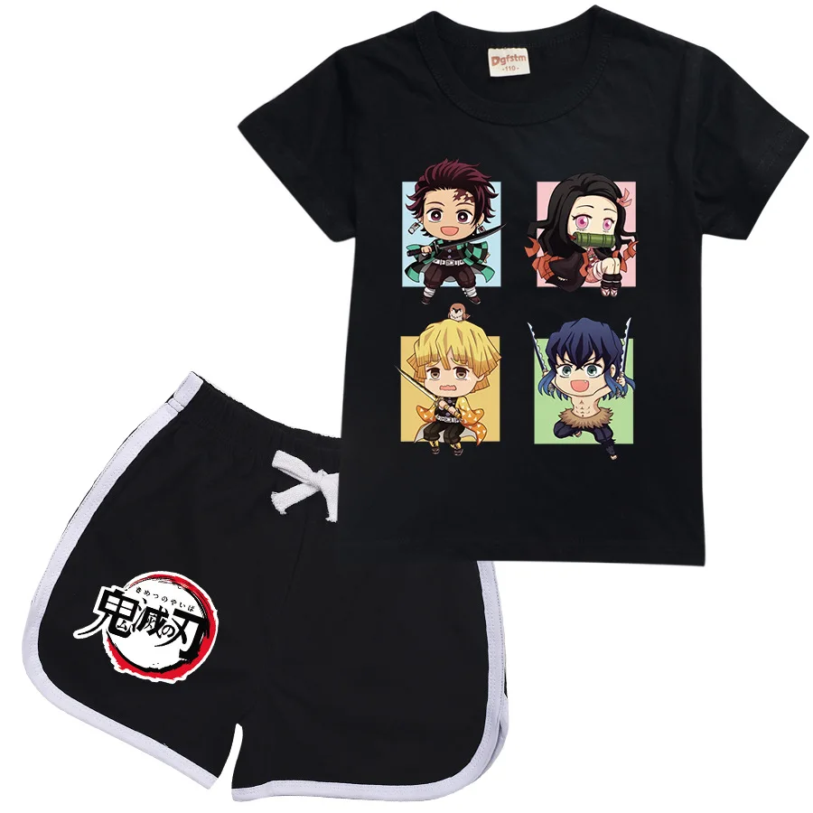 

Girls Boys Summer Clothing Set Demon Slayer Kids Sports T shirt+Pants 2-piece set Baby Clothing Comfortable outfits Pyjamas