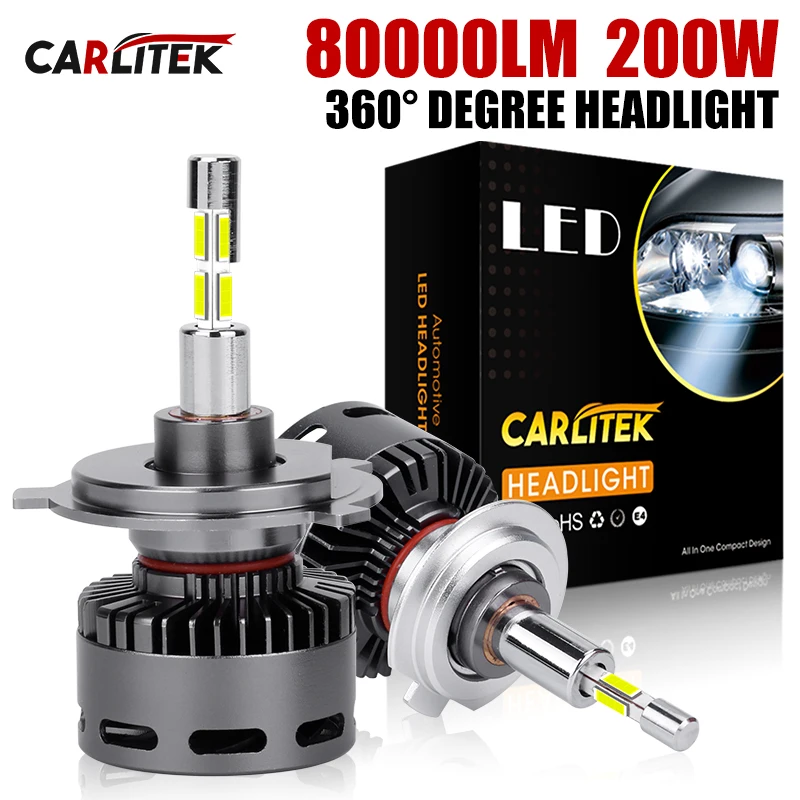 

CARLITEK H7 360 LED Headlight CANBUS 80000LM 200W 6000K H4 9012 HIR2 H1 H11 H8 H9 9005 HB3 9006 HB4 CSP Chips Car LED Fog Bulbs