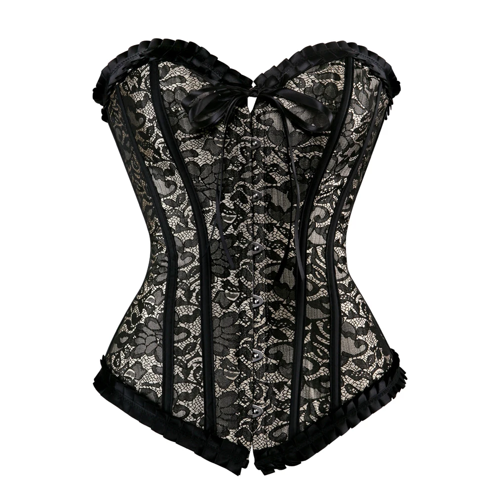 

Vintage Floral Corsets For Women Sexy Lingerie Overbust Brocade Lace Corset Waist Slim Body Shaper Burlesque Retro Bustier Top