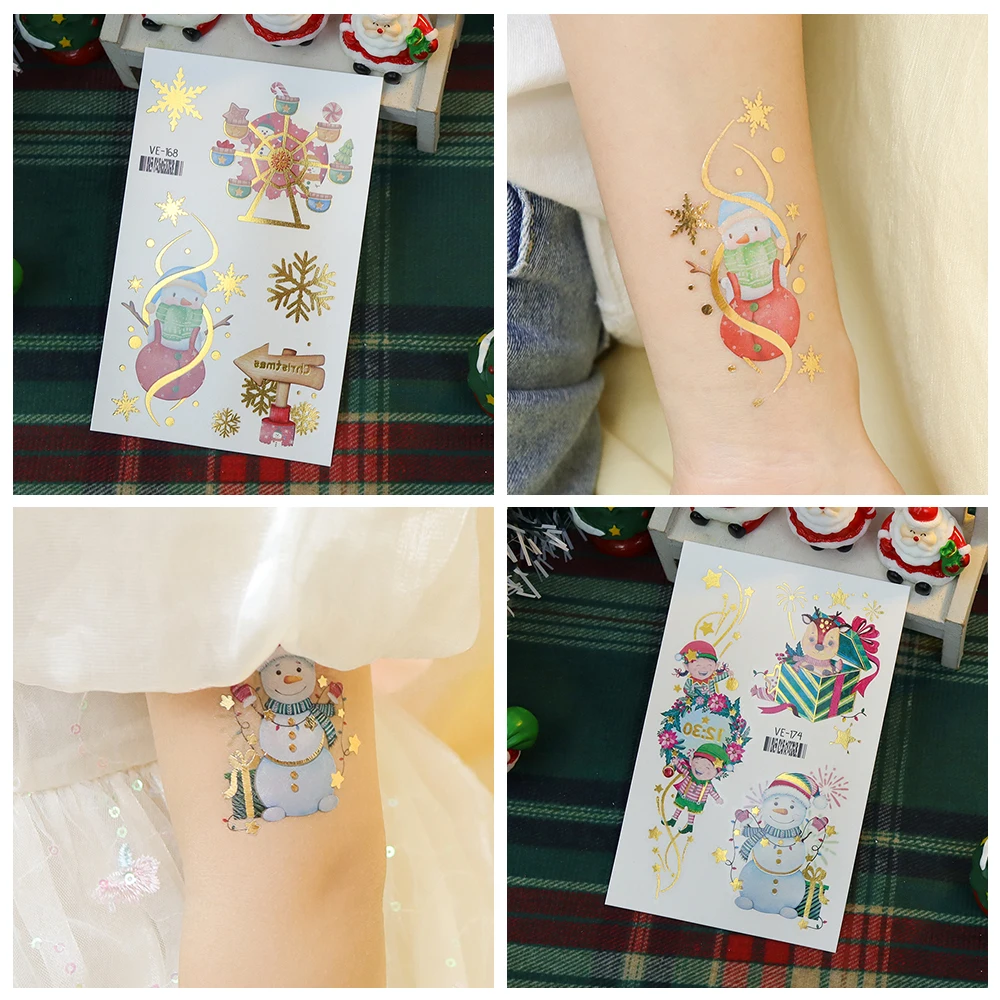 Мультяшные рождественские временные татуировки-наклейки для детей боди-арт