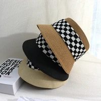 2022new summer girl woman beach outdoor sunscreen casual fashion retro solid color dot simplicity decorate weaving bucket hats