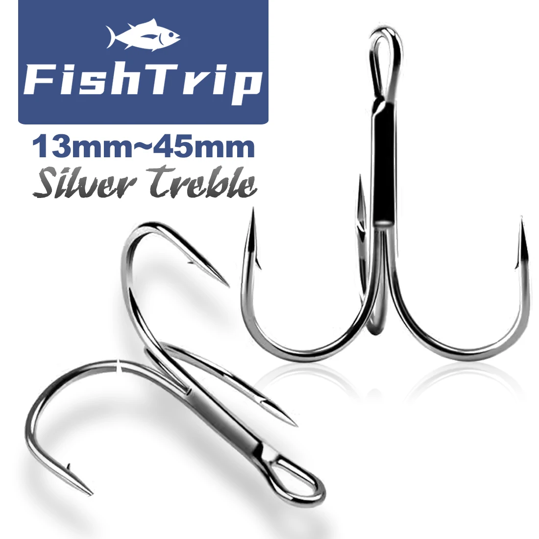 

FishTrip Strong Treble Hooks Silver Lure Hook High Carbon Steel 13.5mm~45mm for Saltwater & Freshwater