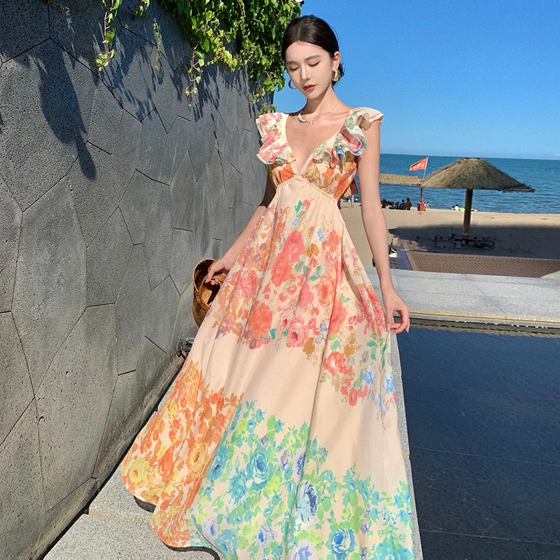 Фабричное французское романтическое дизайнерское платье с рюшами на бретельках