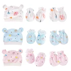 Детская шапка для младенцев, защитные хлопковые перчатки против царапин, шапка с ушками кролика, комплект обложки для ног, варежки для новорожденных, носки, облегающие шапки