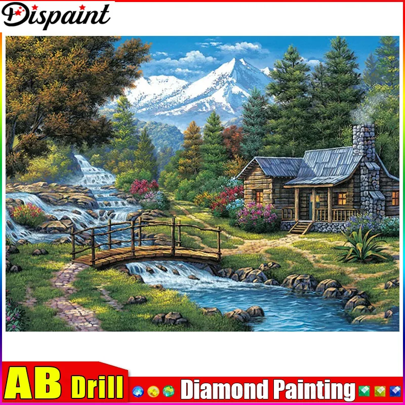 Dispaint AB „River House Tree” diamentowe malowanie 5D pełne kwadratowe/okrągłe wiertło Home Decor DIY diamentowy haft Cross Stitch