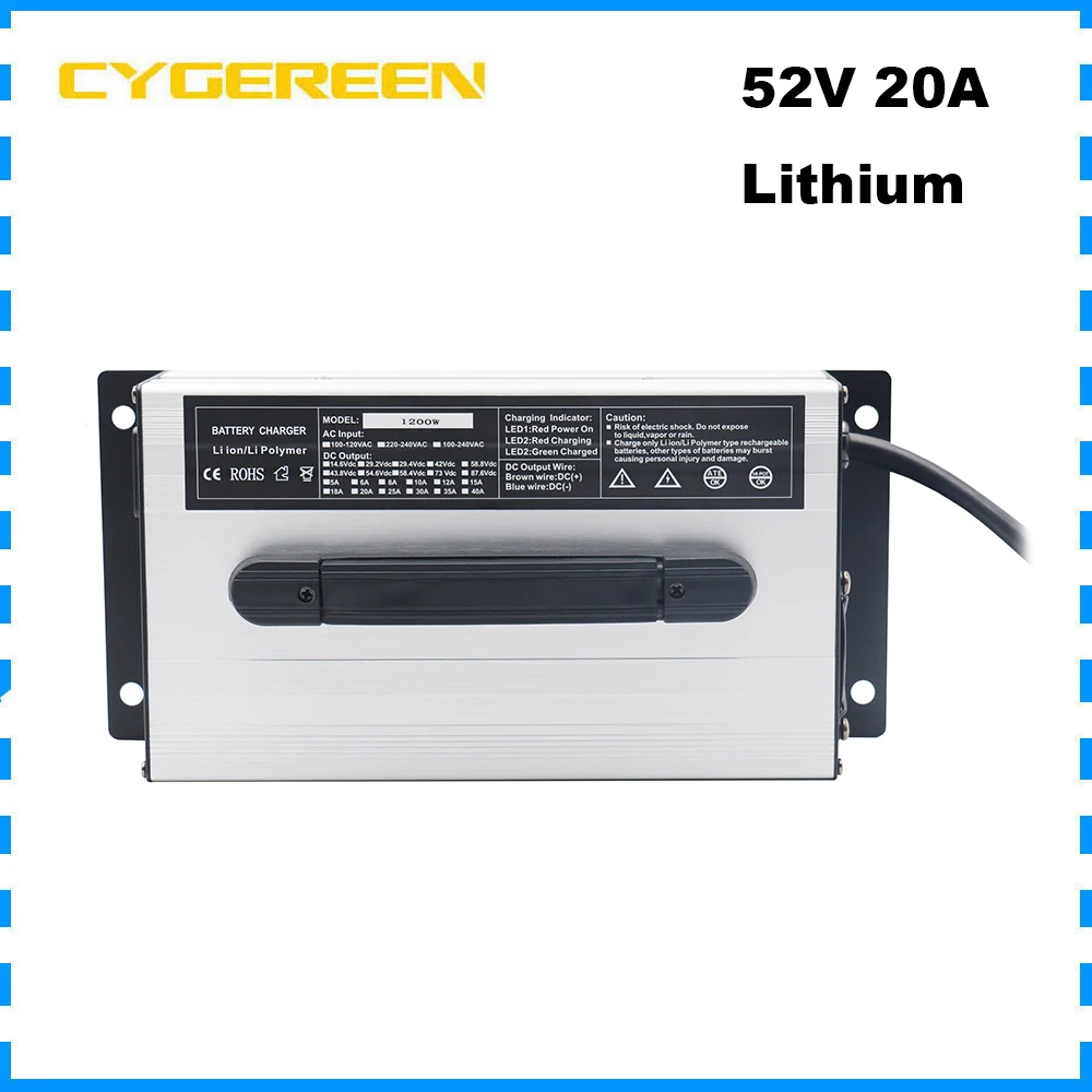 

52V 20A 14S Li ion E-Bike Fast Charger 58.8V 51.8V 100AH 200AH 300AH Lithium Forklift RV Solar Tricycle Golf Car Battery Charger