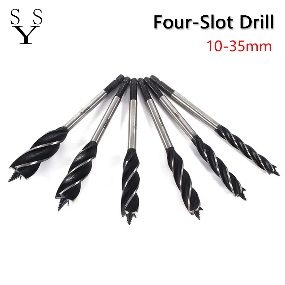

1Pcs 10-35mm 6.35mm Hex Handle Long Four-Slot Twist Drill Bit Hole SawSlotting Woodworking tools