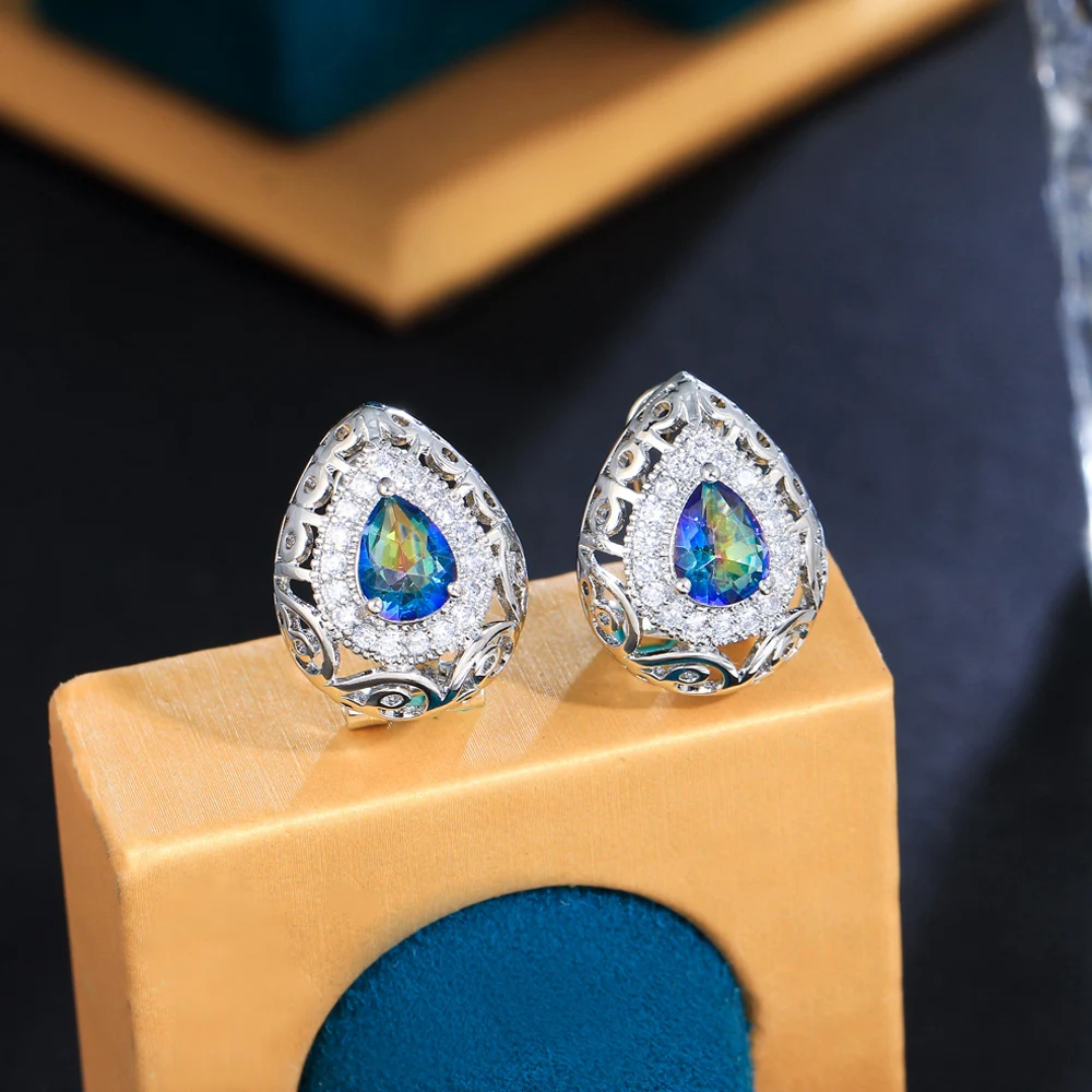 

ThreeGraces Unique Mystic Rainbow CZ Crystal Big Stud Earrings for Women New Fashion Dubai Party Jewelry Accessories E1393