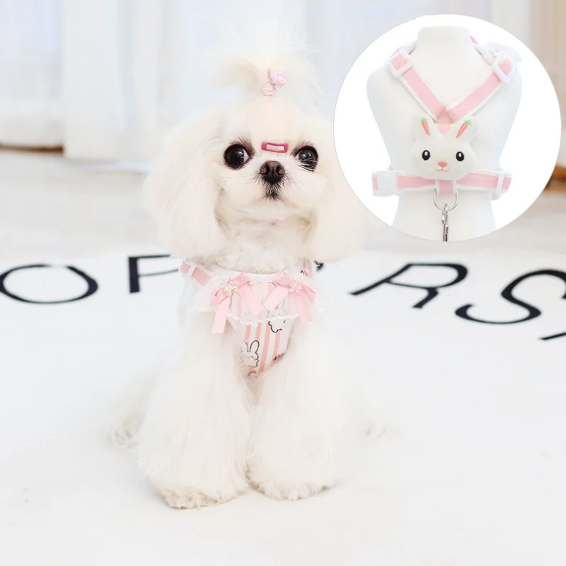 Pet Chest Strap Medium Small Dog Cute Harness Cartoon Pattern Cat Pink Vest Collar Dog Walking Adjustable Nylon rope Yorkshire