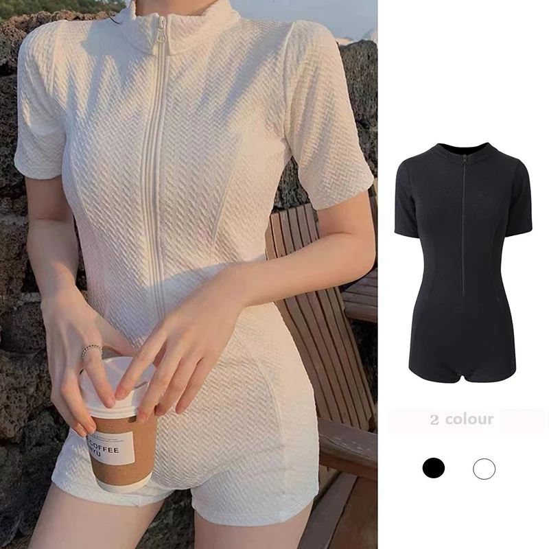 

Женский слитный купальник с коротким рукавом [M-XXL], купальный консервативный костюм, Солнцезащитный купальник, пляжная одежда