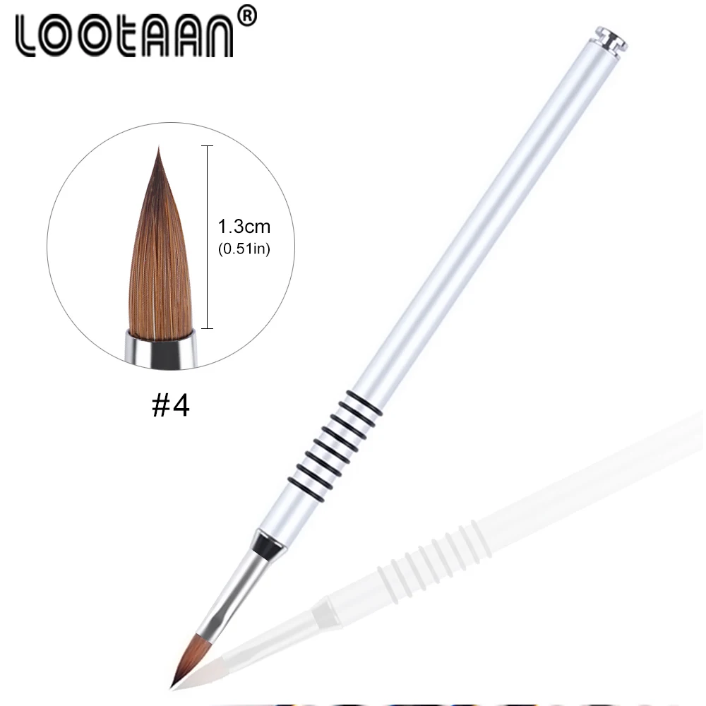 

Metal Acrylic 1pc Silver Pen Lootaan Kolinsky Art Flower Nail Marten Brush Painting Drawing Manicure Handle Tools Nail