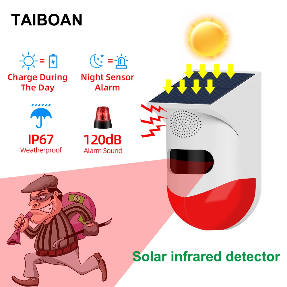 Enlarge Outdoor Solar PIR Infrared Alarm Smart WiFi Siren Waterproof Wireless 433MHz Burglar Strobe Sensor Multiple Versions Available
