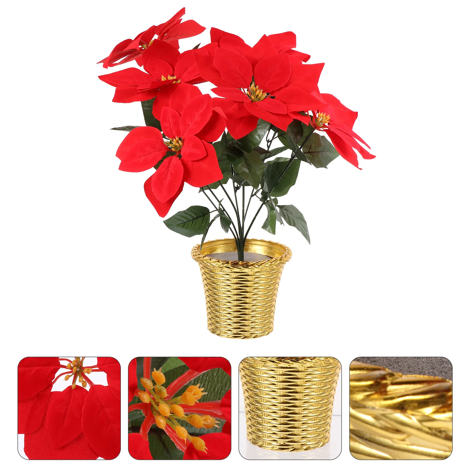 

Artificial Poinsettia Plants Pot Red Poinsettia Flower Christmas Decoration Potted Poinsettia Arrangement Xmas Home